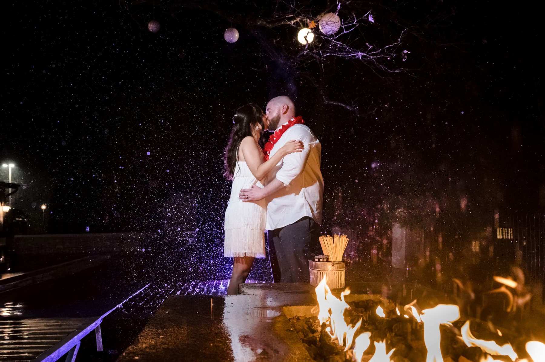rainy night wedding photo at Hotel Du Village