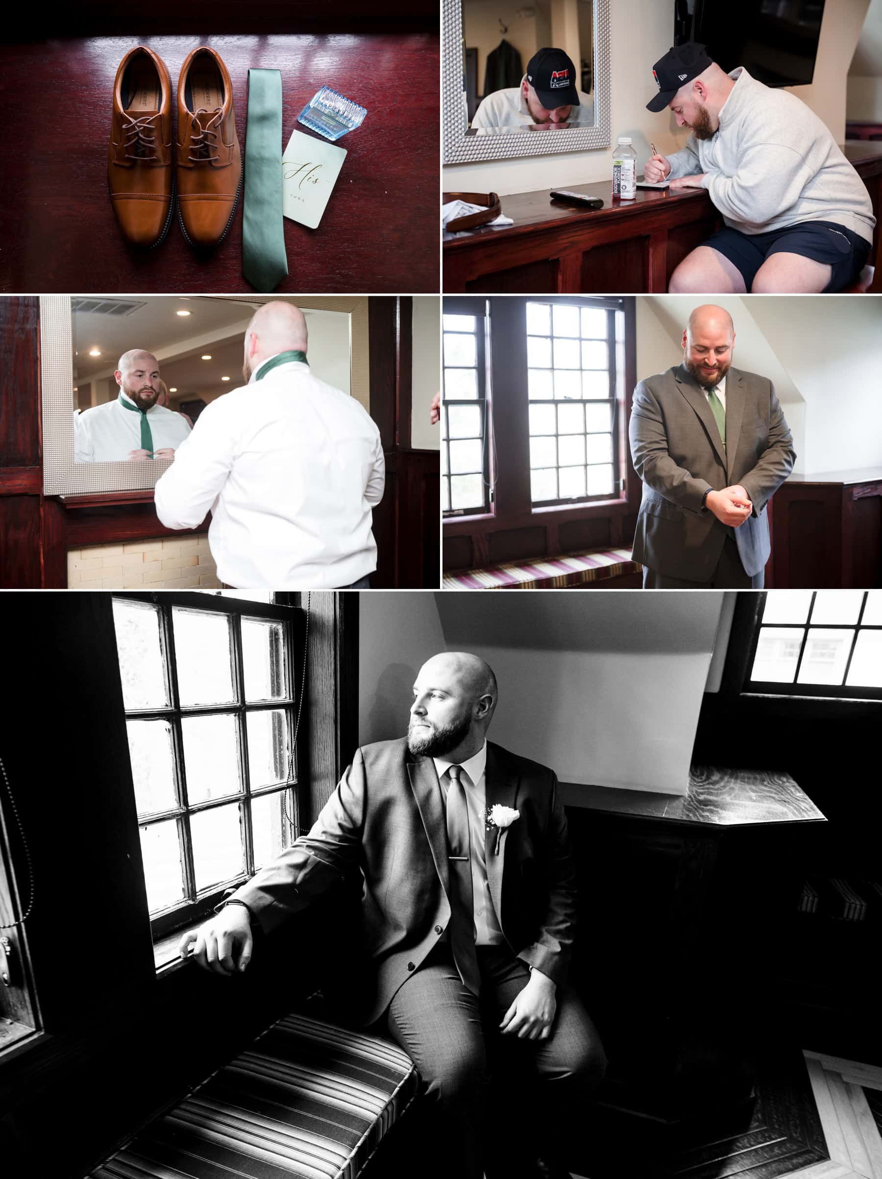 groom getting ready at Hotel Du Village