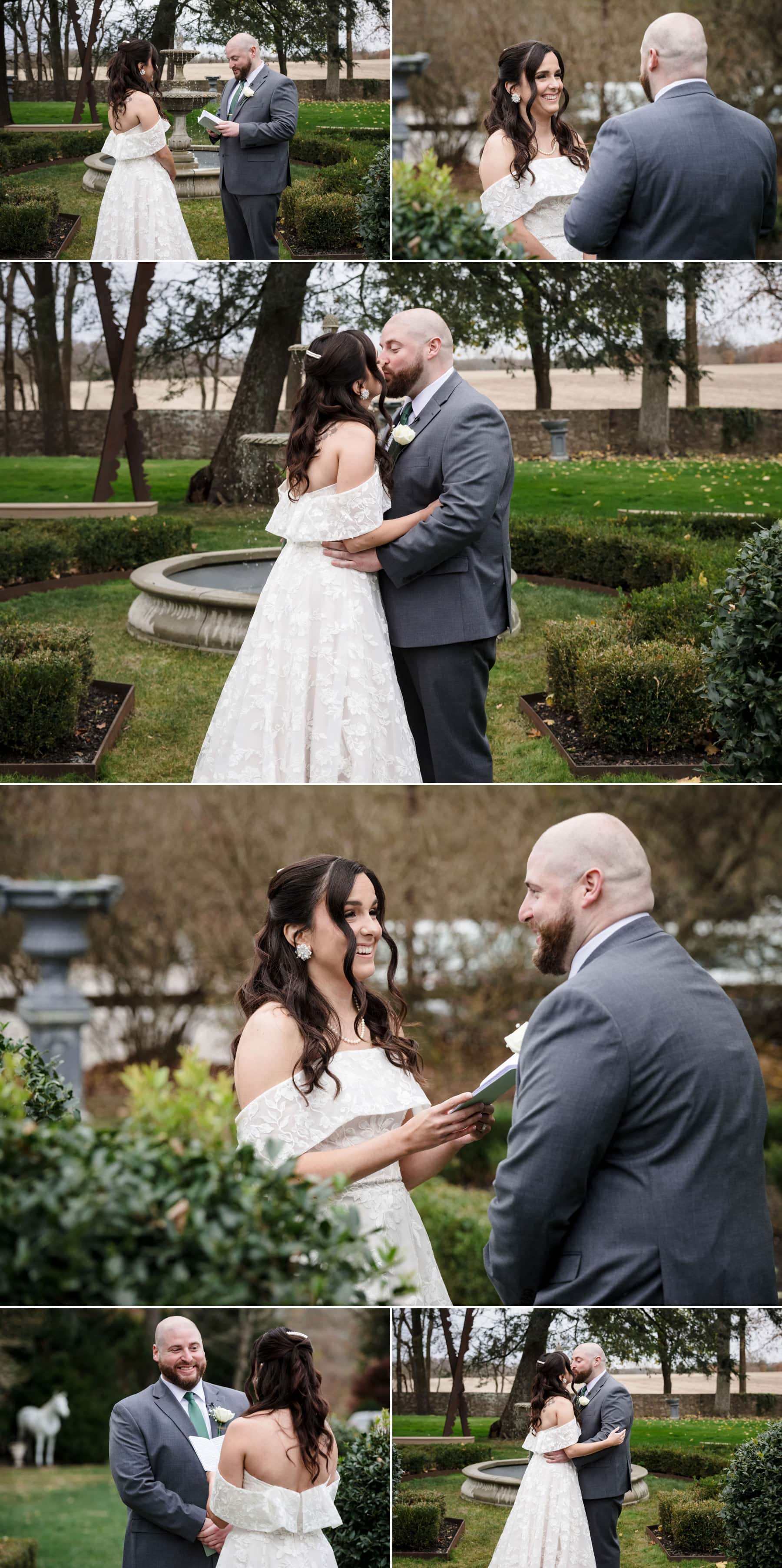 bride and groom reading private vows at Hotel Du Village